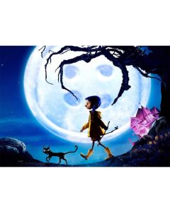 Cartoon Movie Photo Background Halloween 7x5 Bright Moon Coraline Backdrop Pink Palace for Girls Halloween Birthday Party Decor Black Cat Wooden Branch Studio Backdrops