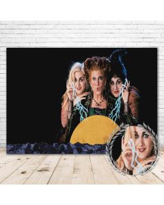 Colorwonder Hocus Pocus Halloween Backdrop 7x5ft Halloween Hocus Pocus Sanderson Sisters Black Background for Party Supplies Vinyl Hocus Pocus Themed Party Banner, B33811