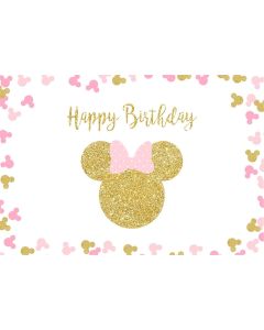 PinkMinnie Mouse BackgroundWhite Gold Hapy Birthday Photography Backdrop 7x5ft Polka Dot Bow Golden Minnie Head Baby Shower Backdrops for Girls Custom Name Vinyl Photographic Backgrounds